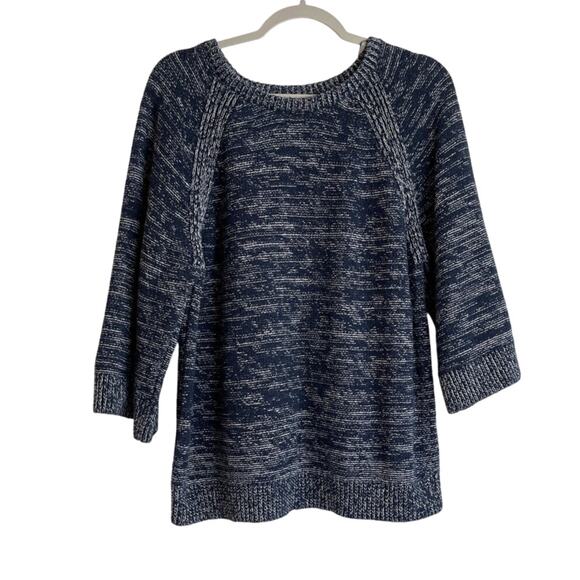 Massimo Dutti 3/4 Sleeve Sweater Split Back Size M Navy White Coastal Fisherman - Picture 1 of 9